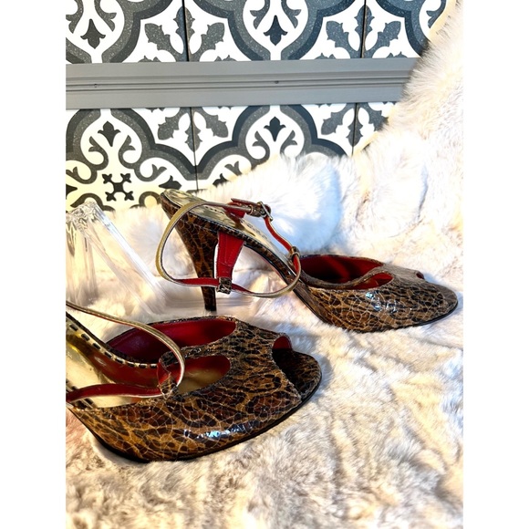 Gianni Bini - RED BOTTOM STILETTO HEELS - Sz 7.5 Crackled Snakeskin Peeptoe - Picture 5 of 11